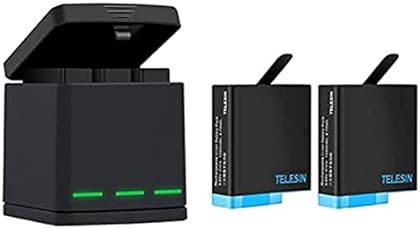 TELESIN Triple Charger Battery Storage Box Suit, 3-Channel Battery Charger Charging Box with 2 Rechargeable Lithium-ion Ba...