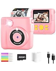 Kids Camera for Girls Boys, Instant Print Camera Toy for 3-14 Year Old, 1080P HD Digital Camera with Photo Paper Birthday Gifts for Girl 6 Colour Pens 32GB SD Card