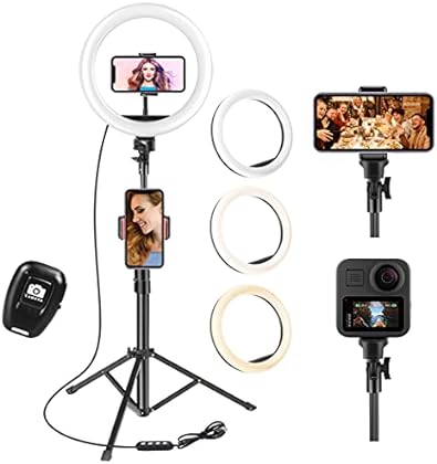 UPhitnis 10" Ring Light with Tripod Stand & Phone Holder, Selfie Ring Light with 63" Tripod Stand with 3 Light Modes & 10 ...