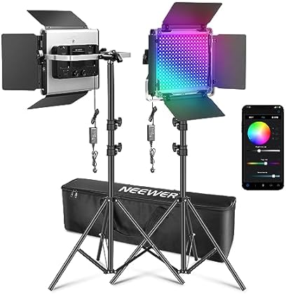 NEEWER Upgraded 660 PRO II RGB LED Video Light with App Control&Stand Kit, 2 Pack Constant 50W No Color Shift/1% Precise M...