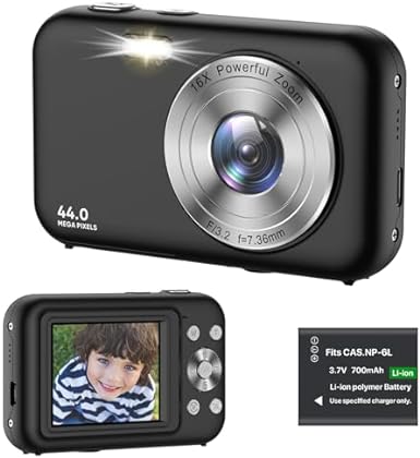 Digital Camera, 1080P HD 44MP Kids Digital Camera, LCD Screen Rechargeable Compact Camera with 16X Digital Zoom Camera for...