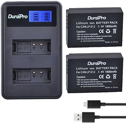 DuraPro 1800mAh 2Pcs LP-E12 LP E12 Battery + LCD Dual USB Charger for Canon LP-E12,LC-E12 Battery and EOS M,EOS M2,EOS M10...