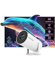 Auto Keystone Correction Mini Portable Projector, 4K/ 200 ANSI Smart Projector with WiFi 6, BT 5.0, Screen Adjustment, 180 Degree Flip, Round Design, Built-in Android OS 11.0 Home Theater Projector