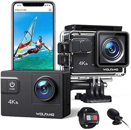 WOLFANG Action Camera 4K 60FPS 24MP GA300, WiFi 8X Zoom EIS Vlogging Camera, 40M Waterproof Underwater Camera for Snorkeli...